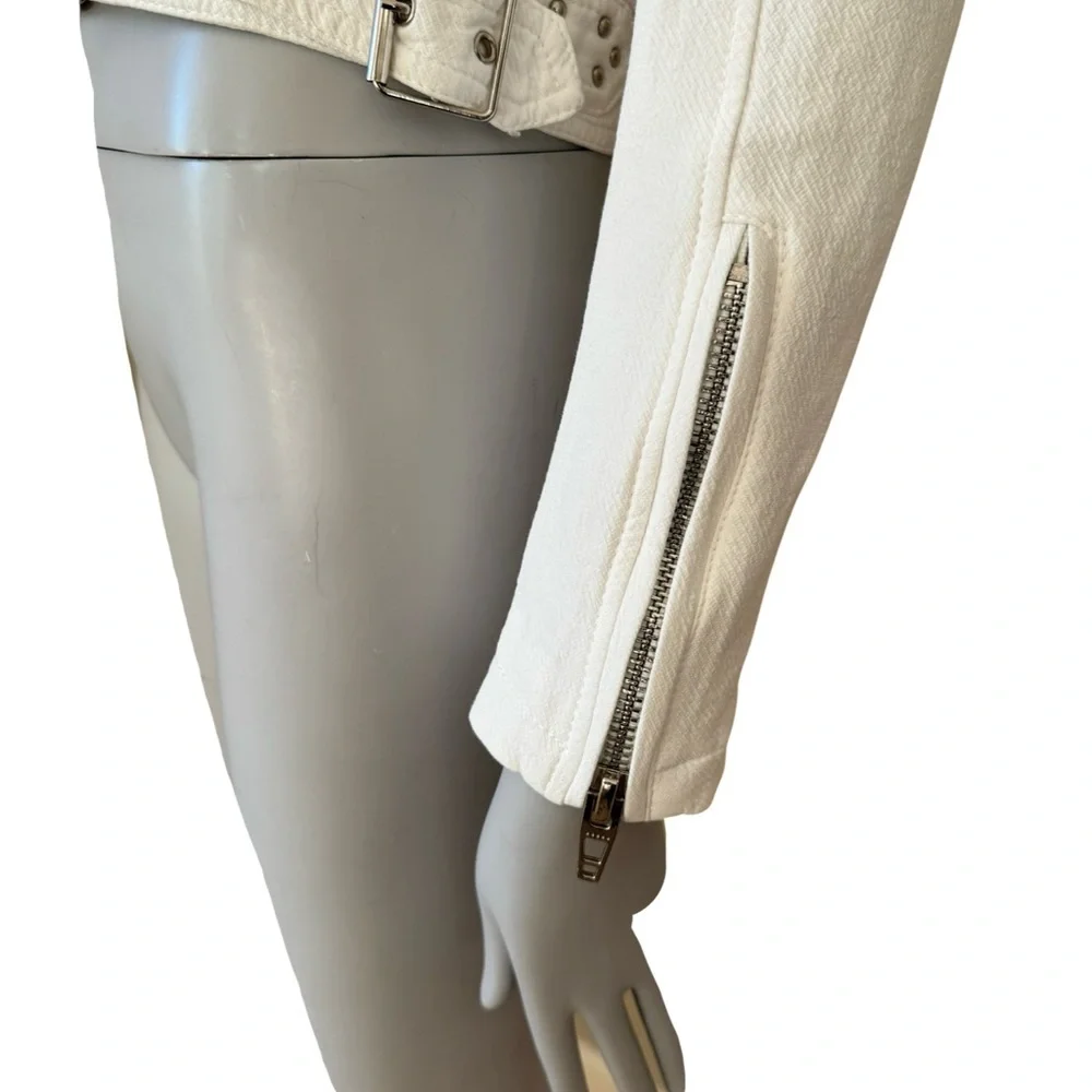 BLANKNYC Cropped Moto Bomber Jacket 100% Cotton “So Icy” White Style 68KG5172NOK - Picture 9 of 15